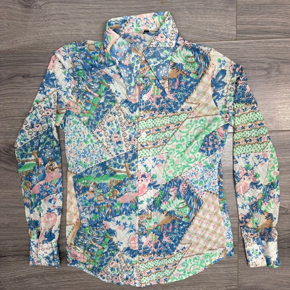 Shirts By Cracker Vtg Patchwork Landscape Print B… - image 3